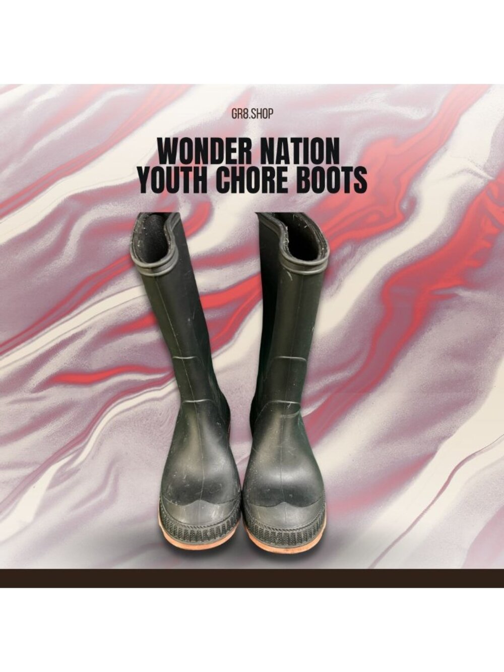 WONDER NATION Youth Waterproof Rubber Chore Boots Black/Orange Durable Non-Slip